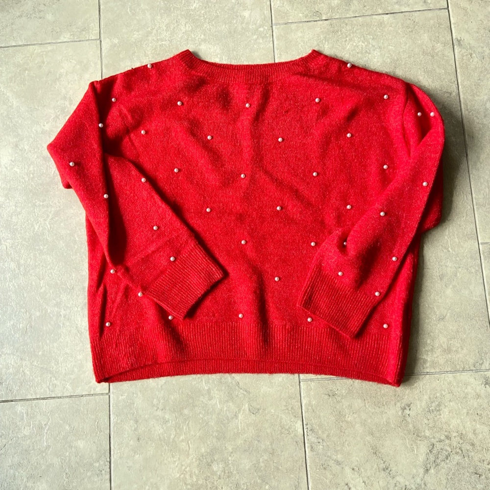 H&M Red Sweater with Pearl Details